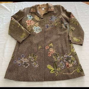 Long Womens Wool Blend Embroidered Dress Jacket From Nygard Collection,SZ 16W